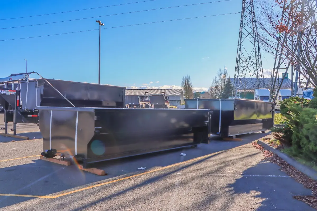 Roll-off dumpster ready for waste disposal at job site for Construction Dumpster Rental in Landen